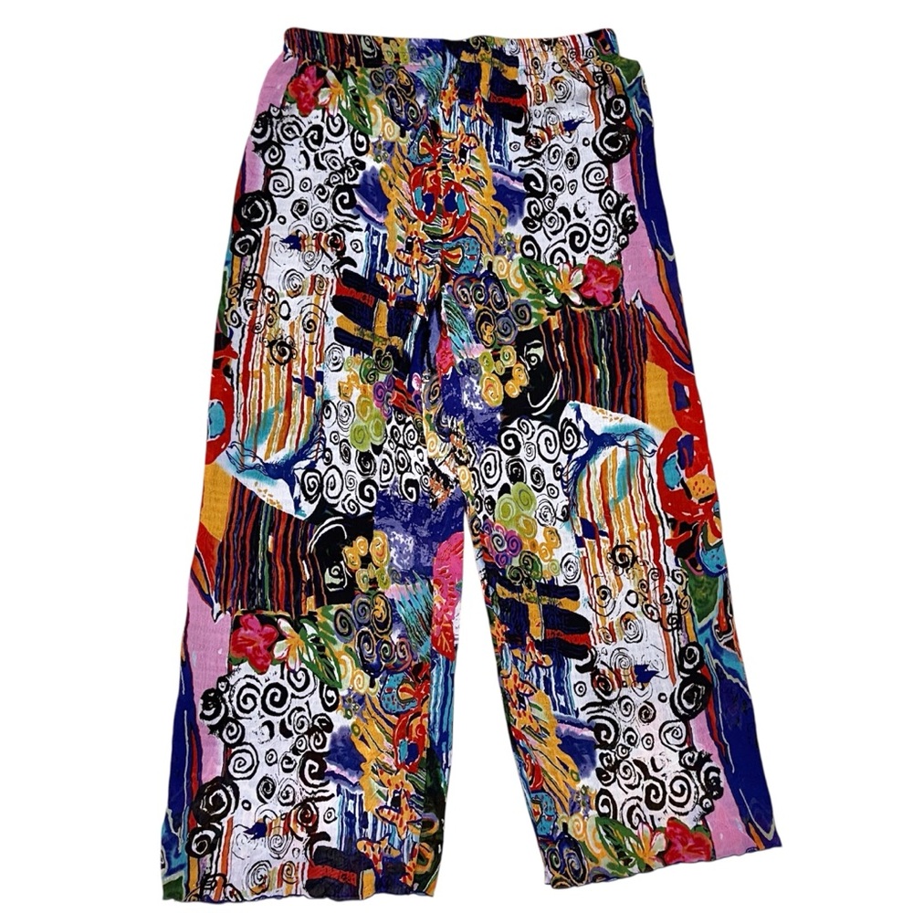 Vintage Rossi Roma XL Colorful Wide Leg Pants Pull On Lined
